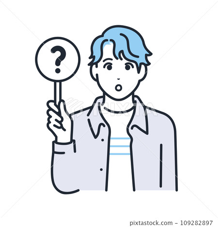 一個穿著休閒服、拿著問號標籤的年輕人的簡單向量圖解 一個穿著休閒服、拿著問號標籤的年輕人的簡單向量圖解 109282897