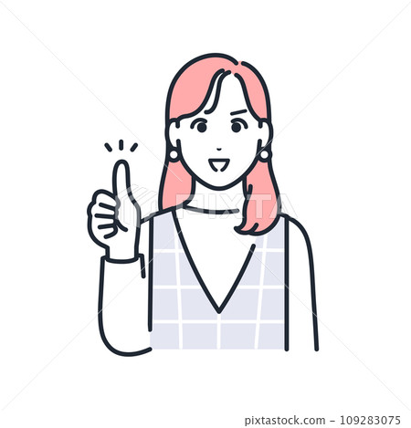 一個簡單的向量圖，展示了一位時尚的年輕女性微笑著並給出一個好兆頭 109283075