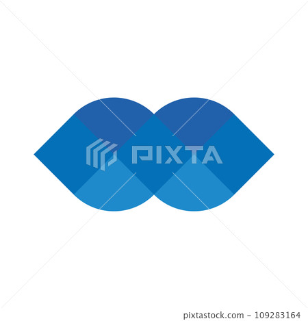 Blue pixelized mosaic logo design element. Abstract shape with sharp and rounded corners. Simple flat vector graphic symbol 109283164