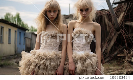 Two girls in identical dresses 109283434
