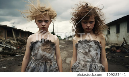 Two girls in identical dresses Two girls in identical dresses 109283441