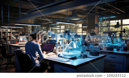 A scientist in a laboratory conducts experiments A scientist in a laboratory conducts experiments 109283512