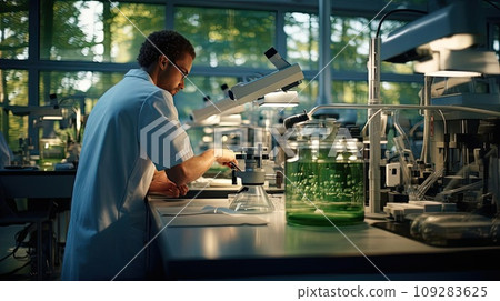 A scientist in a laboratory conducts experiments A scientist in a laboratory conducts experiments 109283625