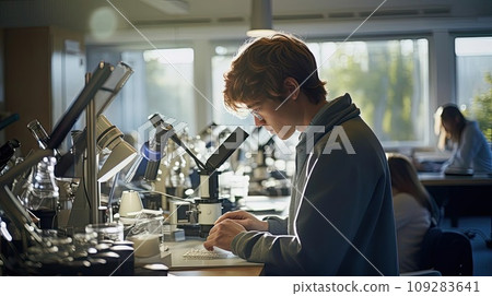 A scientist in a laboratory conducts experiments A scientist in a laboratory conducts experiments 109283641