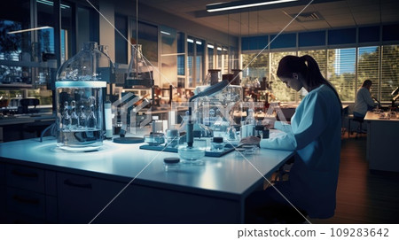 A scientist in a laboratory conducts experiments A scientist in a laboratory conducts experiments 109283642