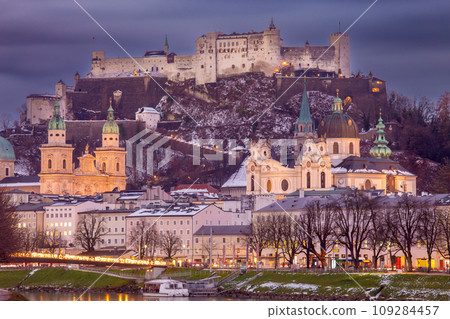 Salzburg. Picturesque view of the old historical part of the city at sunset. 109284457