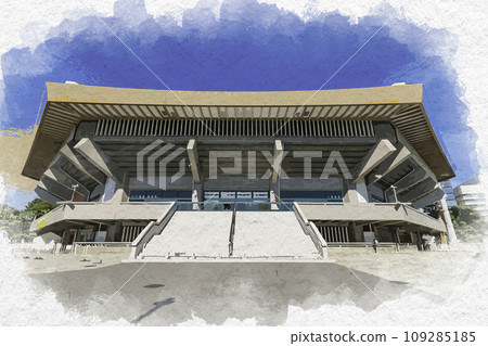 水彩風格 東京北之丸公園 日本武道館 東京都千代田區 109285185