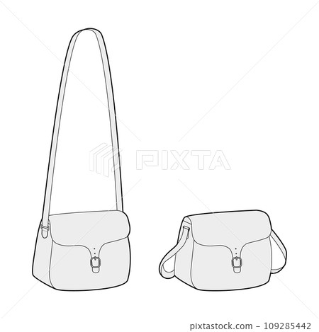 Saddle Cross-Body Bag silhouette. Fashion accessory technical illustration. Vector satchel front 3-4 view for Men 109285442