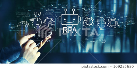 Robotic Process Automation theme with person using smartphone 109285680