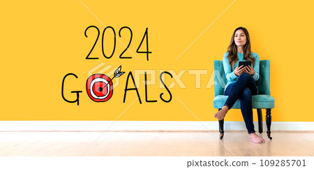 2024 goals concept with young woman 2024 goals concept with young woman 109285701