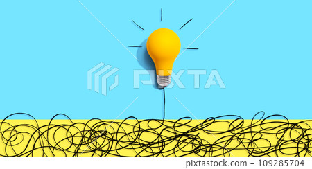 Clarifying complex ideas theme with light bulb Clarifying complex ideas theme with light bulb 109285704