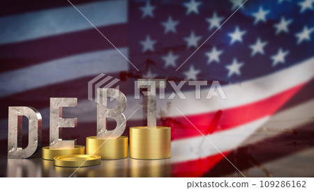 The debt and coins on USA flag for Business concept 3d rendering. The debt and coins on USA flag for Business concept 3d rendering. 109286162