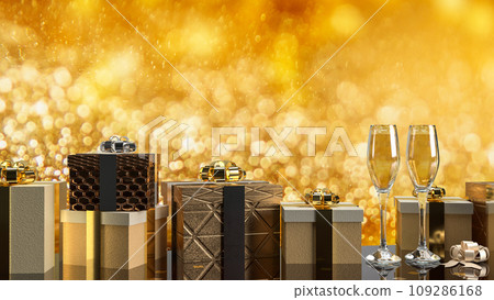 The Gift box and  champaign for celebrate concept 3d rendering. 109286168