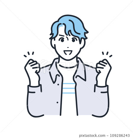 A simple vector illustration of a young man in casual clothes doing a fist pump 109286243