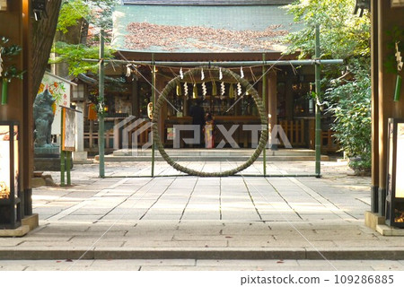 Komaki Suwa Shrine in Nagareyama City is in a forest of large trees after passing through the torii gate. 109286885