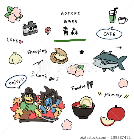 Aomori hand drawn icon set Aomori hand drawn icon set 109287431