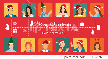 Group of people celebrating christmas together on video conference. 109287635