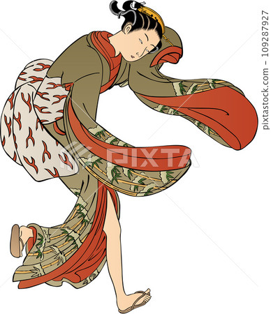 Ukiyo-e Beautiful woman in Japanese clothes blowing in the wind Part 2 109287927