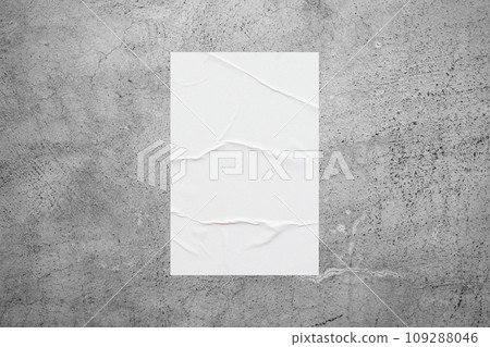 Blank white wheatpaste glued paper poster mockup on concrete wall background Blank white wheatpaste glued paper poster mockup on concrete wall background 109288046