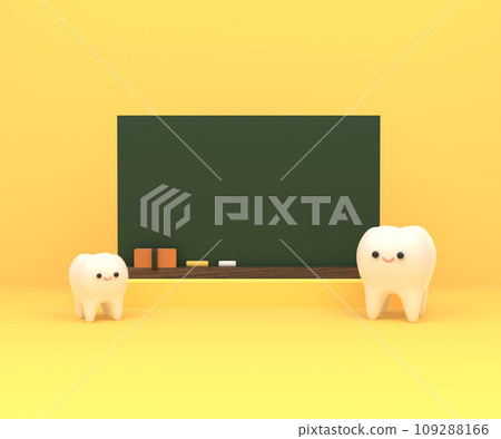 Blackboard and cute parent and child teeth characters 109288166
