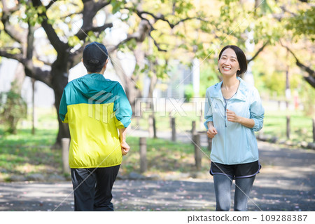 Runners passing each other, running 109288387