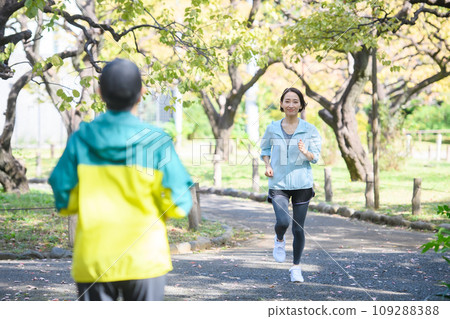 Runners passing each other, running 109288388