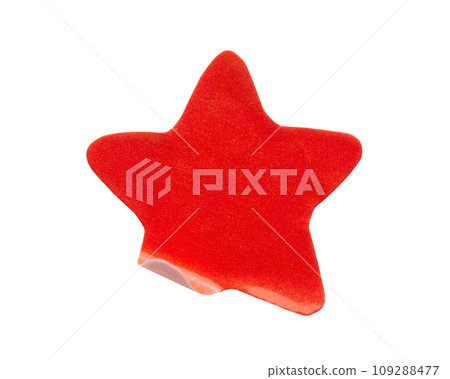 Red star shape paper sticker label isolated on white background Red star shape paper sticker label isolated on white background 109288477