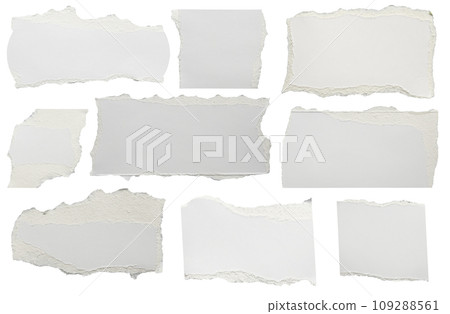 White ripped paper torn edges strips isolated on white background White ripped paper torn edges strips isolated on white background 109288561