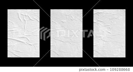 white crumpled and creased glued paper poster set isolated on black background white crumpled and creased glued paper poster set isolated on black background 109288668