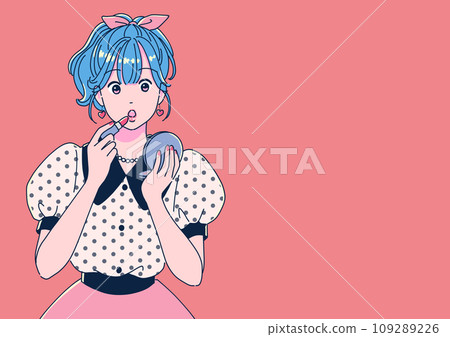 Anime-style fashionable girl applying makeup 109289226