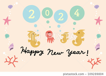 2024 Year of the Dragon Seahorse New Year's card 2024 Year of the Dragon Seahorse New Year's card 109289804