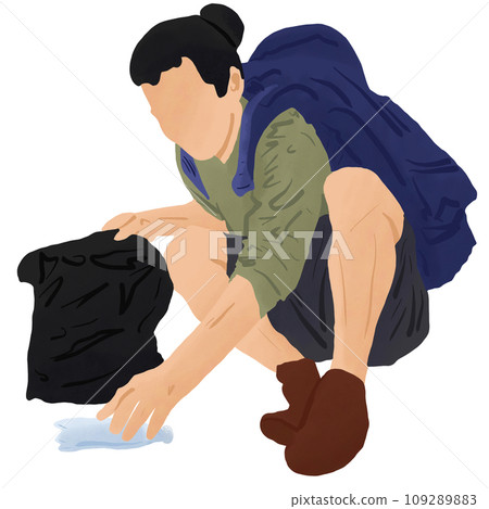 Traveler grabbing a trash 109289883