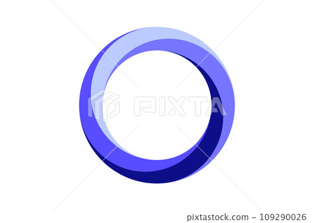 Impossible circle shape. Purple blue optical line symbol. Twisted mobius strip. Infinite loop object. Abstract unreal geometric form. Solid puzzle design element for logo, icon, label, tag. Vector 109290026