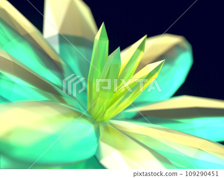 水晶玻璃中水晶花的 3D 插圖，被神奇的光照亮 109290451