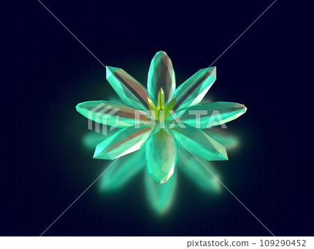 3D illustration of a crystal flower in a crystal glass illuminated by a magical light 109290452