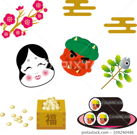 Treat decoration spring February setsubun illustration material set Treat decoration spring February setsubun illustration material set 109290486