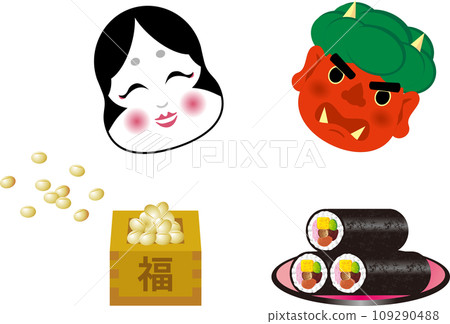 Treat decoration spring February setsubun illustration material set Treat decoration spring February setsubun illustration material set 109290488