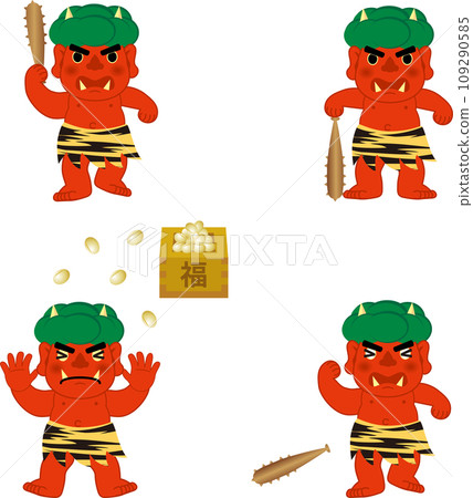 Spring February Setsubun Bean Throwing Oni Pose Illustration Material Set 109290585