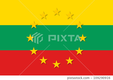Lithuania national flag with a star circle of EU 109290916