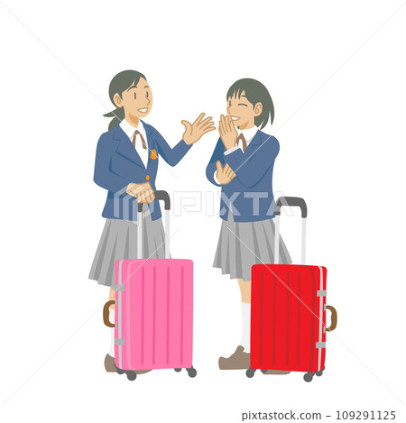帶著手提箱等待出發的女學生 帶著手提箱等待出發的女學生 109291125