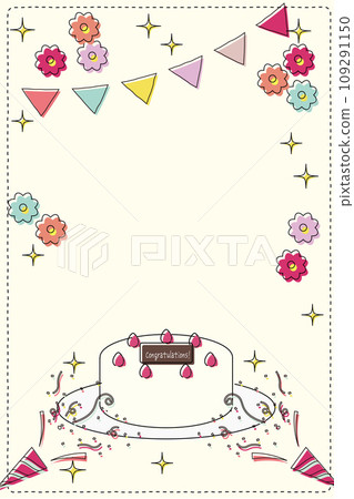 Birthday card with flower decoration, garland and cake Birthday card with flower decoration, garland and cake 109291150
