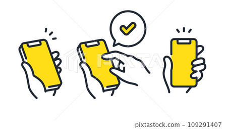 Smartphone and hand simple vector icon illustration set material Smartphone and hand simple vector icon illustration set material 109291407