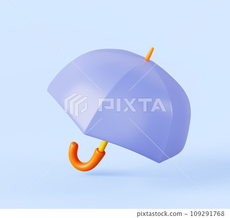 3d cartoon blue umbrella icon top view. Render mockup of open parasol with wood handle, accessory for rain or sun protect, isolated app design element. Protection symbol, safety sign. 3D illustration 3d cartoon blue umbrella icon top view. Render mockup of open parasol with wood handle, accessory for rain or sun protect, isolated app design element. Protection symbol, safety sign. 3D illustration 109291768
