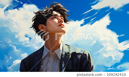 Japanese businessman staring at the blue sky 109292410