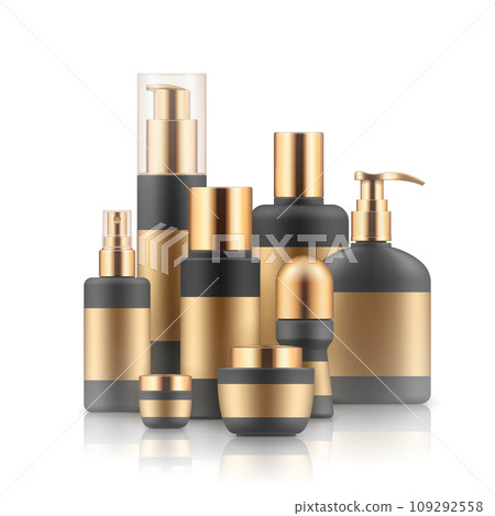 Realistic luxury gamorous set of cosmetic bottles, mockup, 3D 109292558