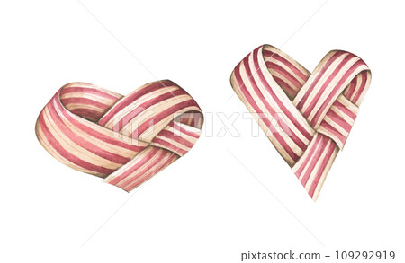 Valentine Day ribbon woven heart. Love concept. Watercolor illustration. Valentine Day ribbon woven heart. Love concept. Watercolor illustration. 109292919
