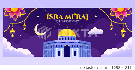 Isra Mi'raj Cover Flat Cartoon Hand Drawn Templates Background Illustration 109293211