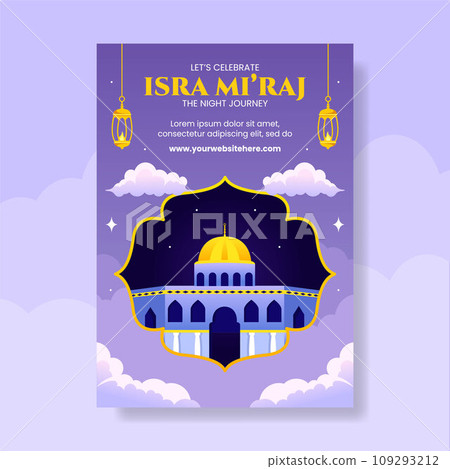 Isra Mi'raj Invitation Flat Cartoon Hand Drawn Templates Background Illustration 109293212