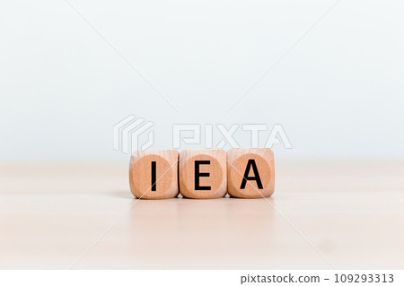 IEA on Wooden cube. International Energy Agency. 109293313