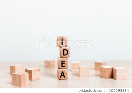 Alphabet text word IDEA on wooden block cube. symbol of creativity, Ideas and creative concepts. Alphabet text word IDEA on wooden block cube. symbol of creativity, Ideas and creative concepts. 109293314